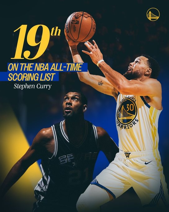 开云APP-勇士官方晒出海报：祝贺库里超越邓肯 升至历史得分榜第19位